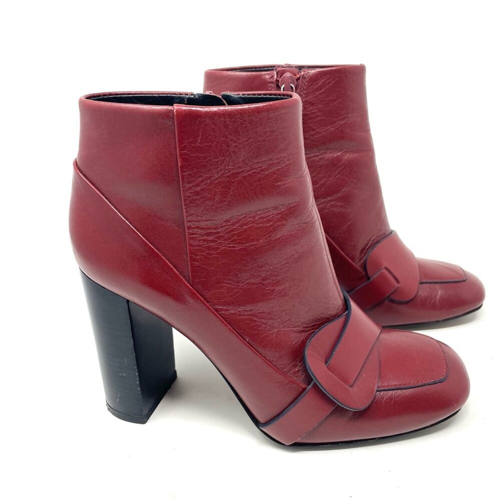 Tory Burch Burgundy Red Leather Stacked Heel Ankle Boots Women's Size 7, $498